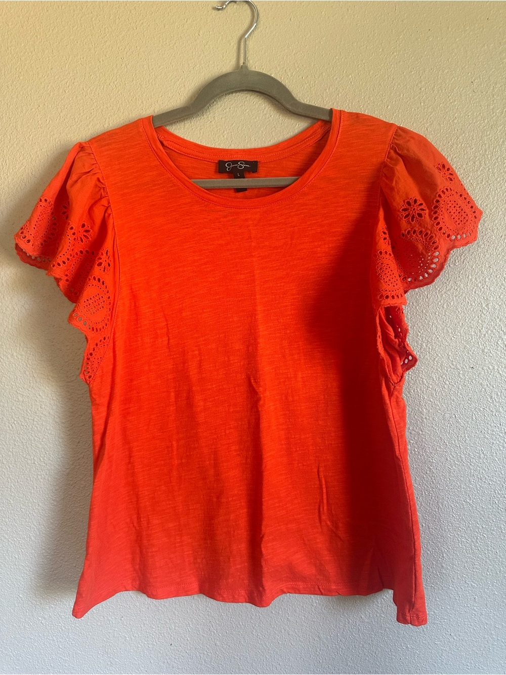 Jessica Simpson Bright Orange Eyelet Flutter Sleeve Tee